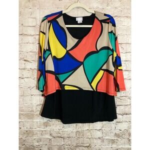 Caribe Artsy Top Womens Large Colorful Abstract Art Print Layered Stretchy